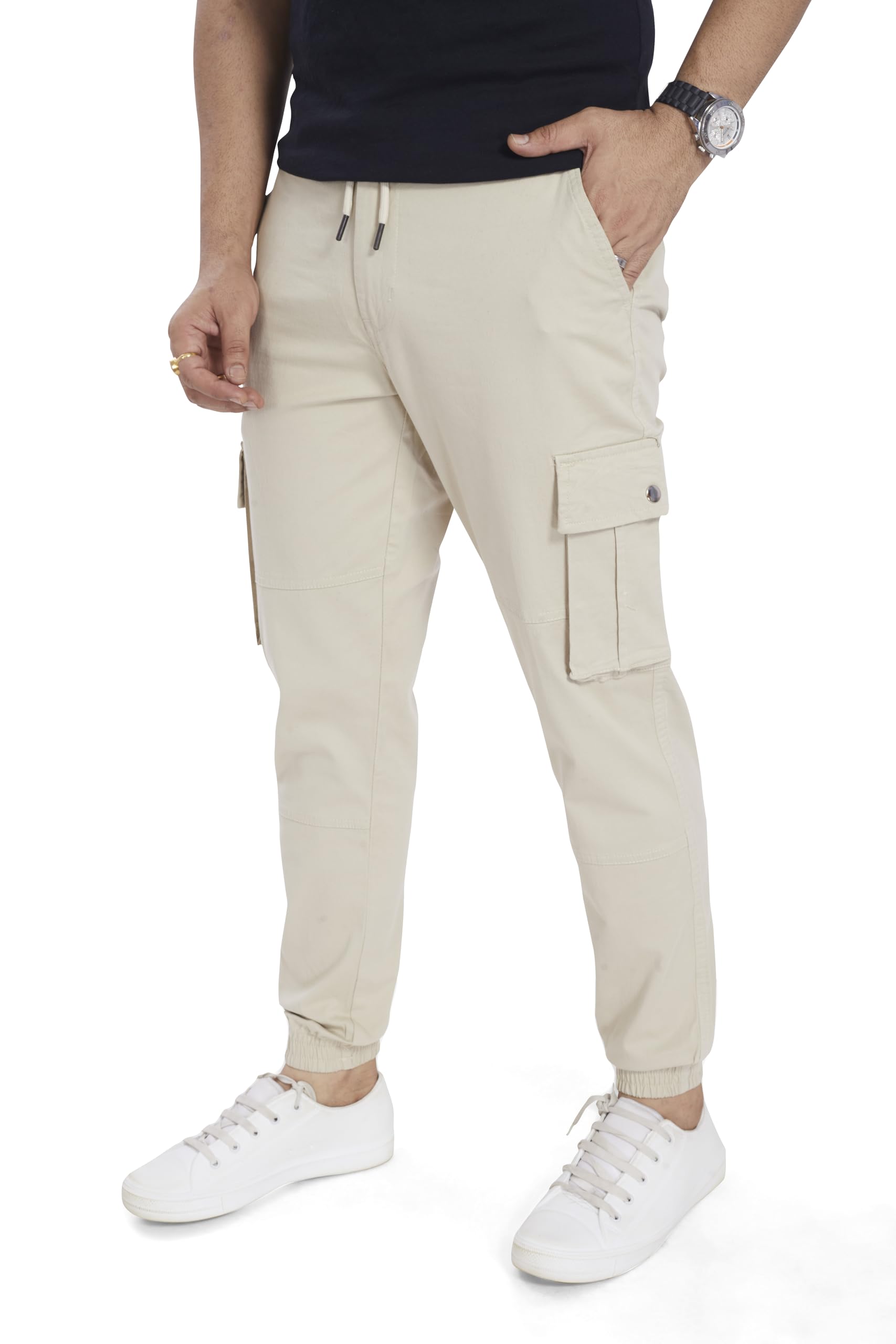 Rangriti Men's Cotton Cargo || Cargo Joggers Pants for Men || Casual Relaxed Fit (Cargo - 121-130) in neutral