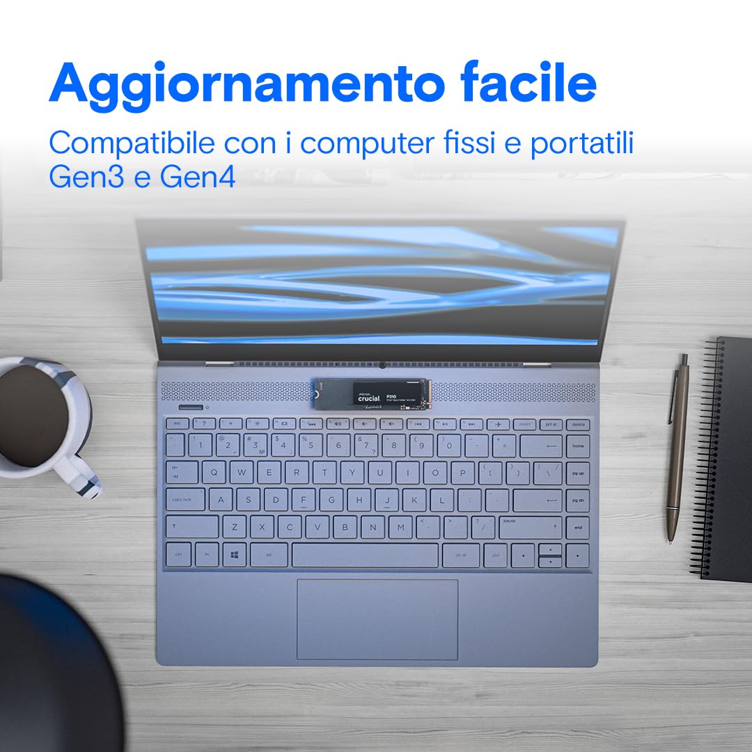 Crucial P310 SSD 4TB PCIe Gen4 NVMe M.2 2280, fino a 7.100 MB/s