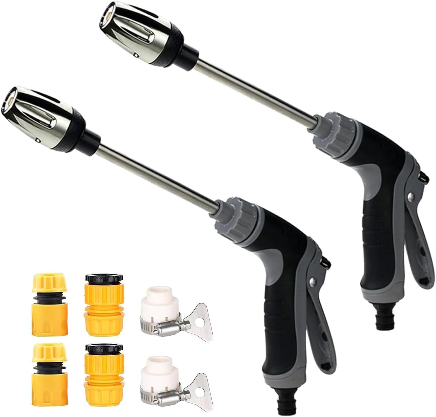 Waterblitz Pressure Washer, High Pressure Water Gun, Three Spray Modes, Long Rod, 3 Plastic Connectors, for Garden Irrigation, Car Washing, and Pet Showering (2PCS)