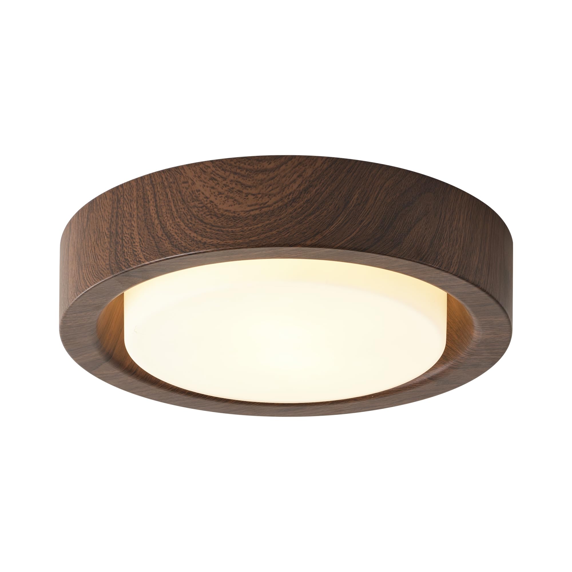 Photo 1 of MIAOMEIO Walnut Wood Flush Mount Ceiling Light Fixture,13 Inch Ceiling Light with Frosted Glass Shade,High Deep Profile Round Ceiling Lights for Hallway Bedroom Closet Livingroom