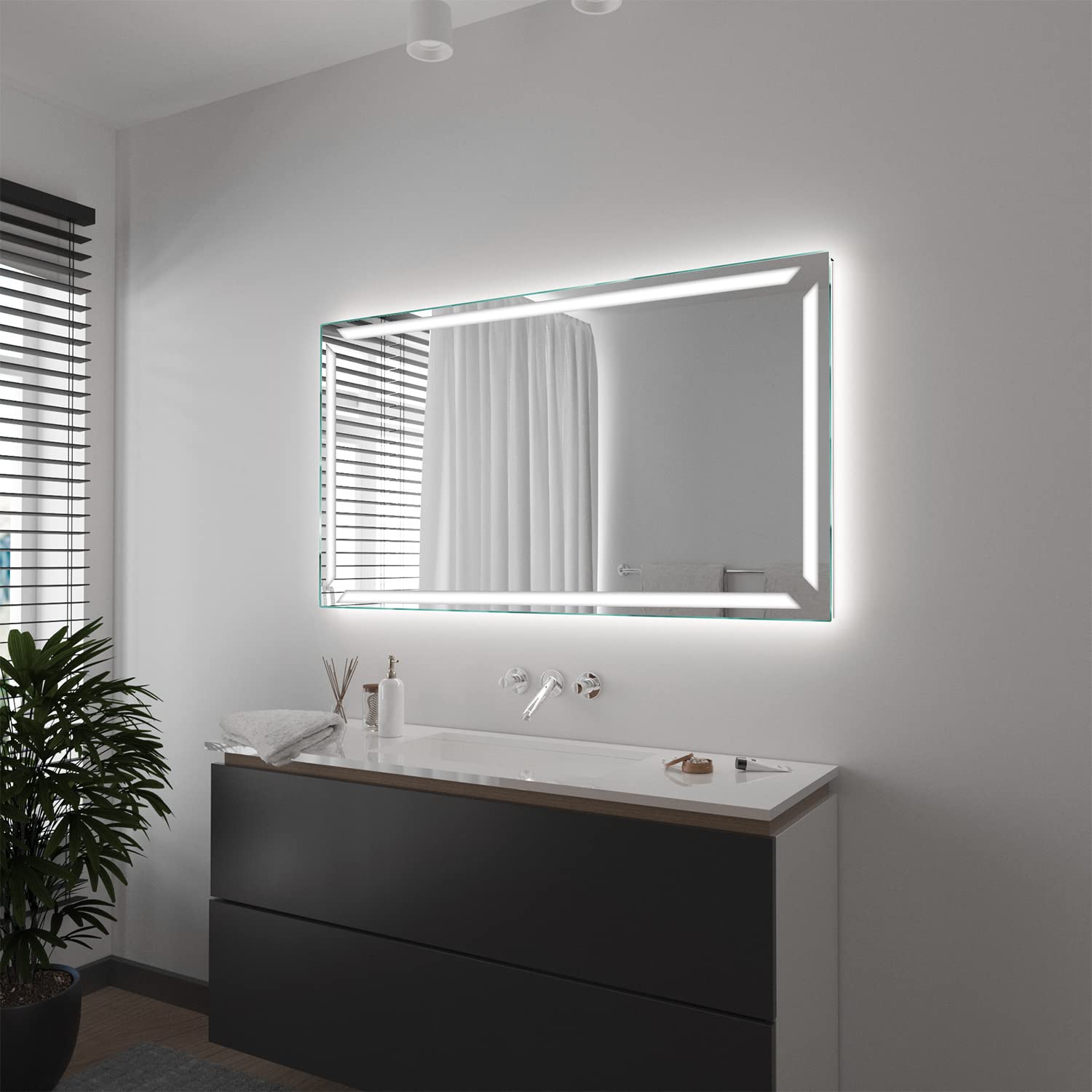 SARAR LED Badspiegel Spiegel Badezimmerspiegel mit Beleuchtung 130x80 cm Made in Germany eckiger Wandspiegel Mirror Spiegel Bad mit Licht Pesaro