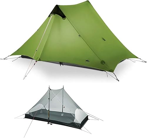 Miniatura 9 de 3FULGEAR Lanshan - Tienda de campaña para 2 personas, ultraligera, 3/4 estaciones, profesional 15D de silnylon, sin varilla, para campamento, Verde