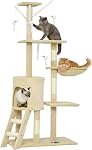 PawHut Cat Tree, 53" Cat Tower for Indoor Kittens with Sisal Scratching Posts, Plush Perches, Condo, Hammock, Ladder, Dangling Toys, Multi-Level Kitty Activity Centre, Dark Grey