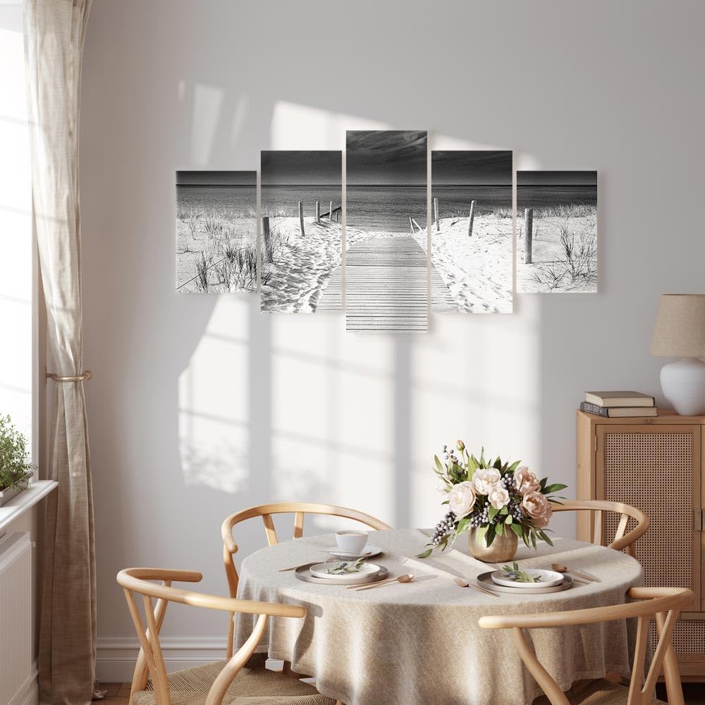 Quadro Multipannello Spiaggia 150x75 Cm | Set 5 Tele Stampe Su Tela | Decorazione Mare Moderna Per Parete - Foto 6