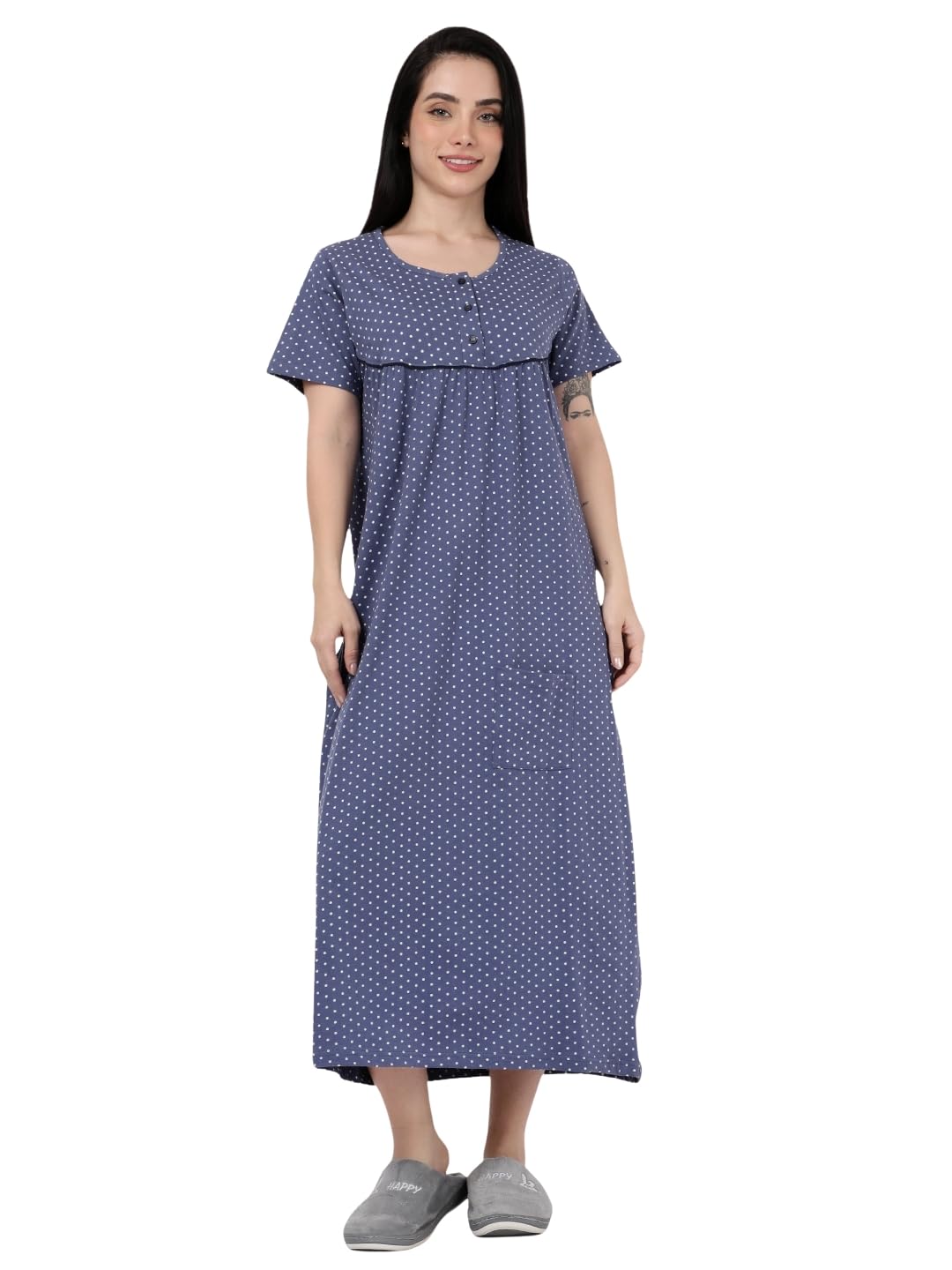 KRYPTIC Womens Nightdress Pure Cotton Printed Maxi Length Relaxed fit Sleepdress Nightwear with Side Pocket and Chest Button Placket for Feeding-image-20