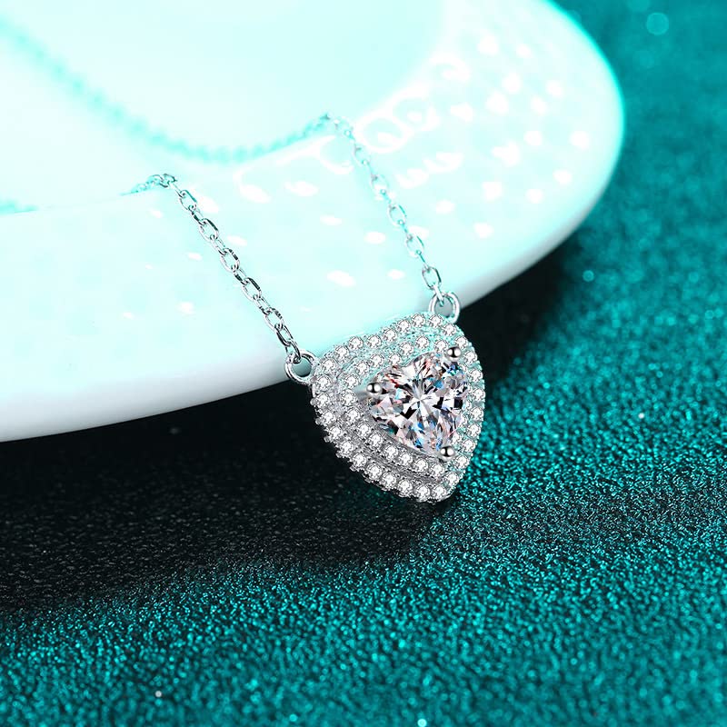 Collier diamant moissanite 1ct bijoux pendentif coeur femmes