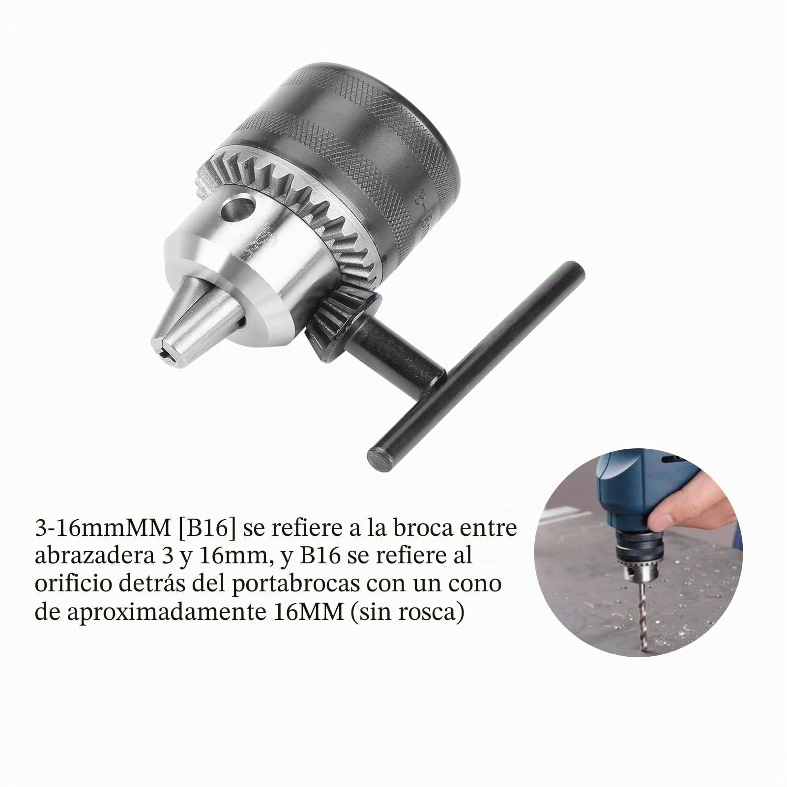 Portabrocas de 3-16 mm con llave de mandril mini para taladro eléctrico B16 / B18 / 1/2-20UNF para tornos y prensas de taladro(3-16MM[B16])