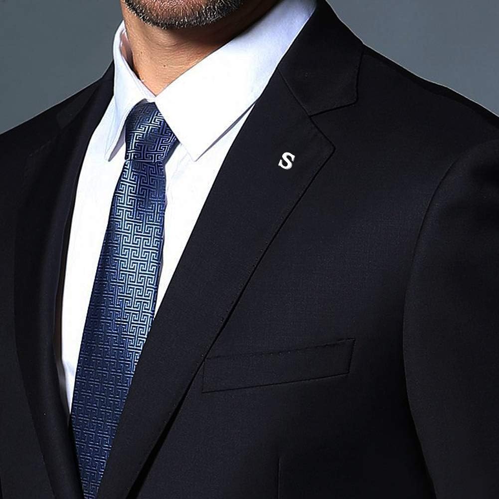 HONEY BEAR Silver Initial Letter Tie Lapel Pin Brooch for Men Women Shirt