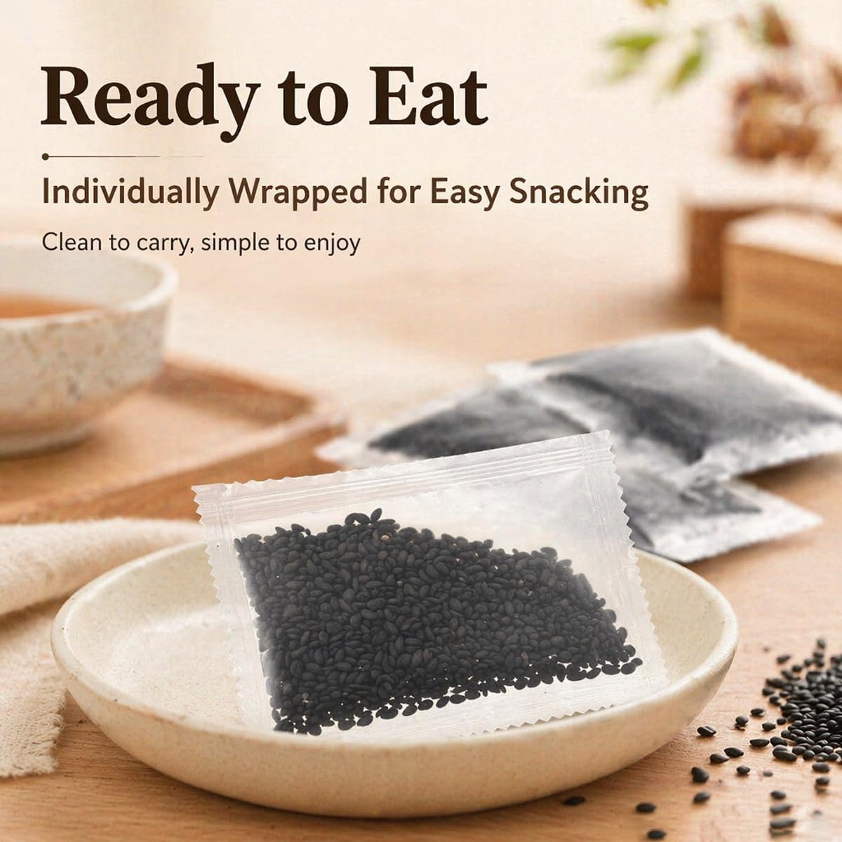 Semillas de Sésamo Negro Tostado Puro 200g - 40 Bolsitas Individuales | Condimento listo para comer. Porciones en sobre, crujiente para ramen, ensaladas, bento y guarniciones.(3pcs)