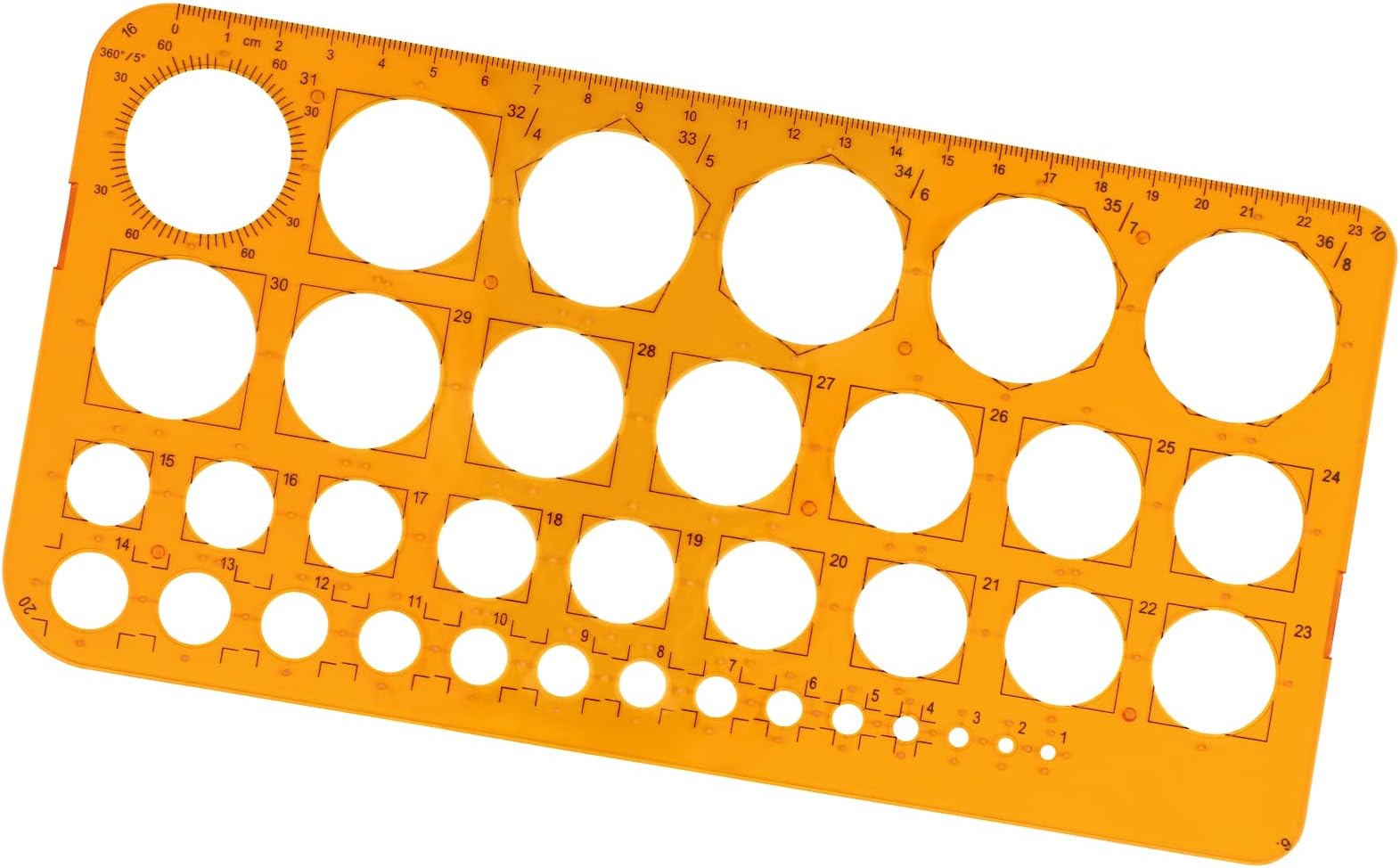 Circle Stencil Template with 36 Circles, Circle Stencils for Painting, Circle Ruler for Drawing Aids, Quilling Template, Transparent Orange