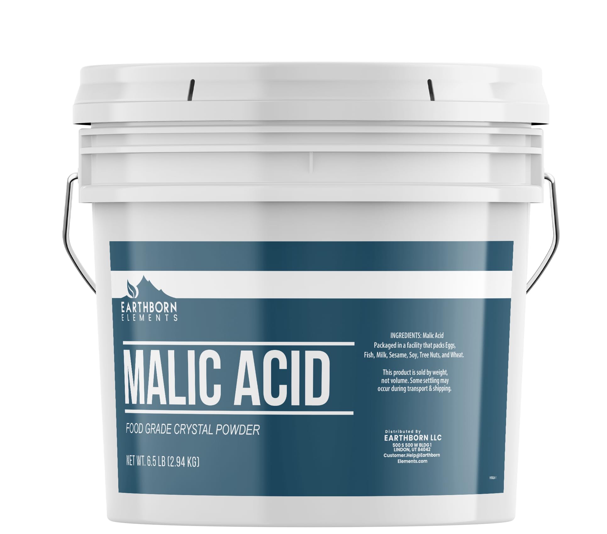 Earthborn Elements Malic Acid Powder, 1 Gallon Bucket, Used in Food, Drinks & Candy, Resealable Container (6.5 Pound)