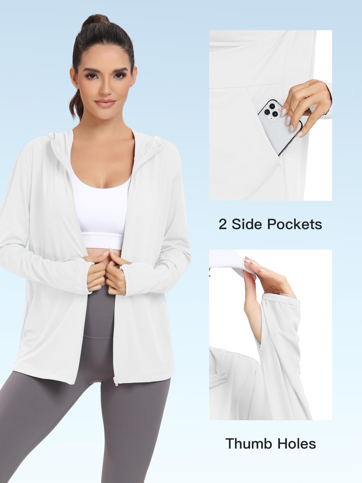 VUTRU Sweat à capuche avec protection solaire UPF 50+ pour femme - Léger à manches longues - Avec poche