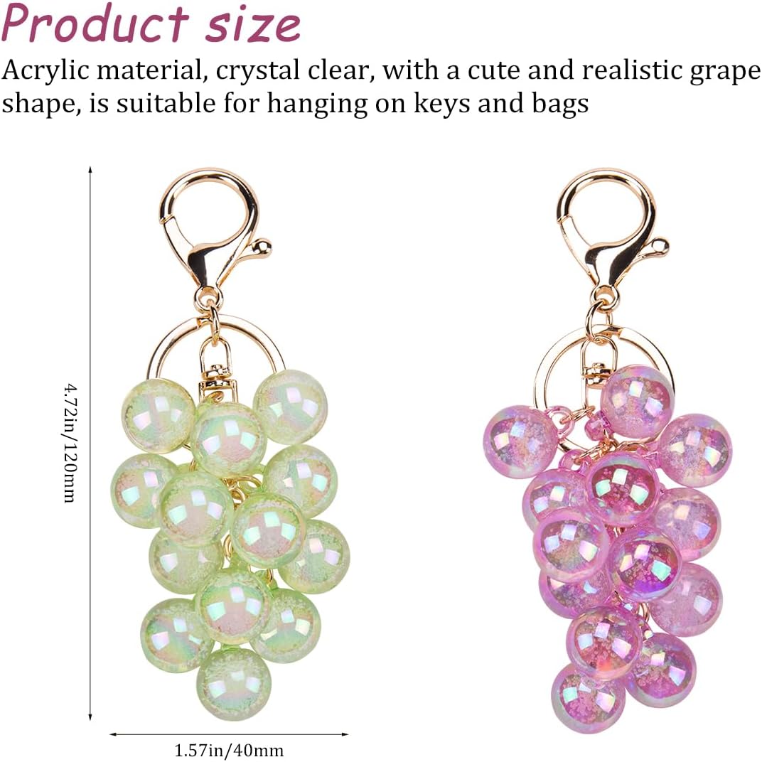 SaiDian 2Pcs Adorable Grape Bag Charm Keychain Cute Keychains for Handbags and Car Decor Fruit Purse Charm Personalizing Accessories - Image 4
