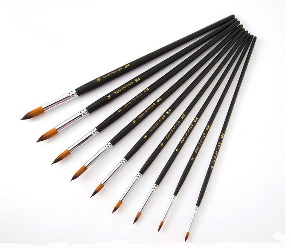 10-teiliges Nylon-Pinselset Für Aquarell & Wasserfarbe – Rund & Spitz/flach, Mit Holz- & Aluminium-Griff