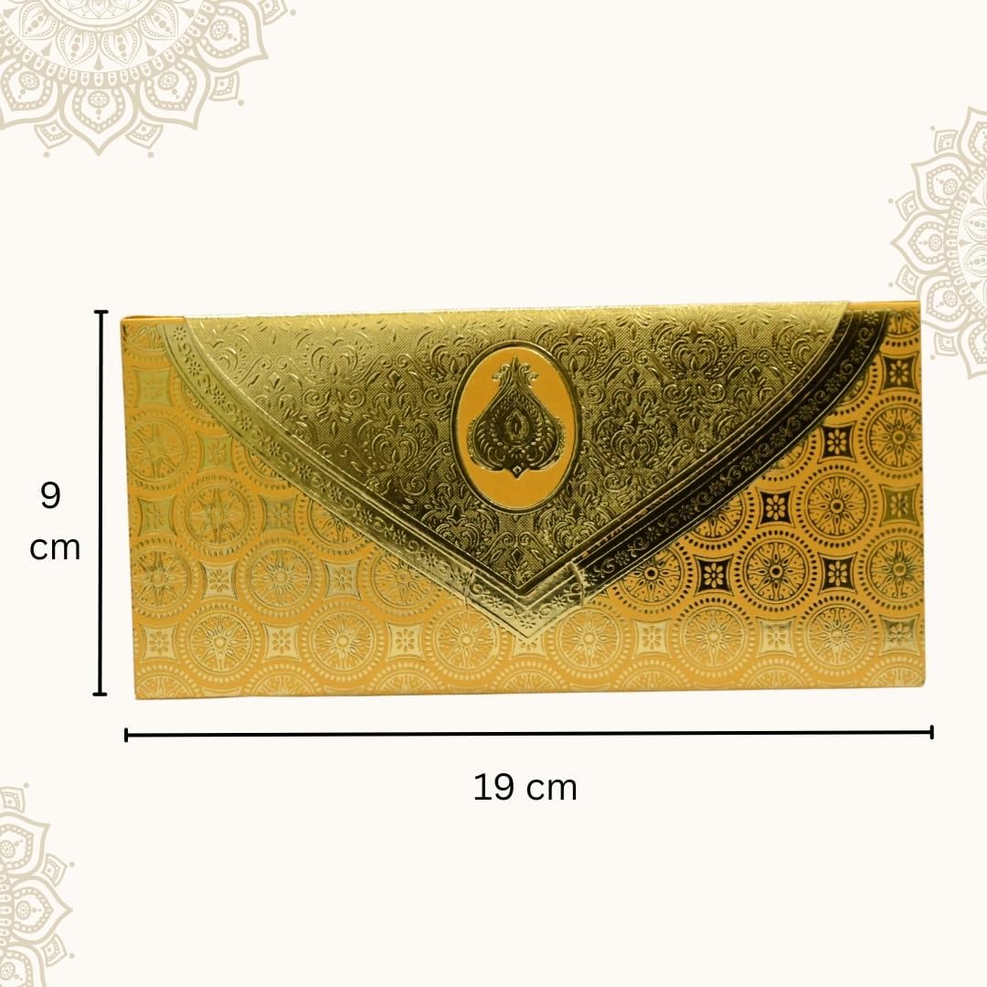 Aywal Pack of 30, 3 Fold Taj Royal Design Shagun Envelopes for Gifting Cash Money Cover Metallic Finish Paper Tuck Flap Designer Fancy Sagan Lifafa Wedding, 19 X 9 cm, Creamish Orange Color 2
