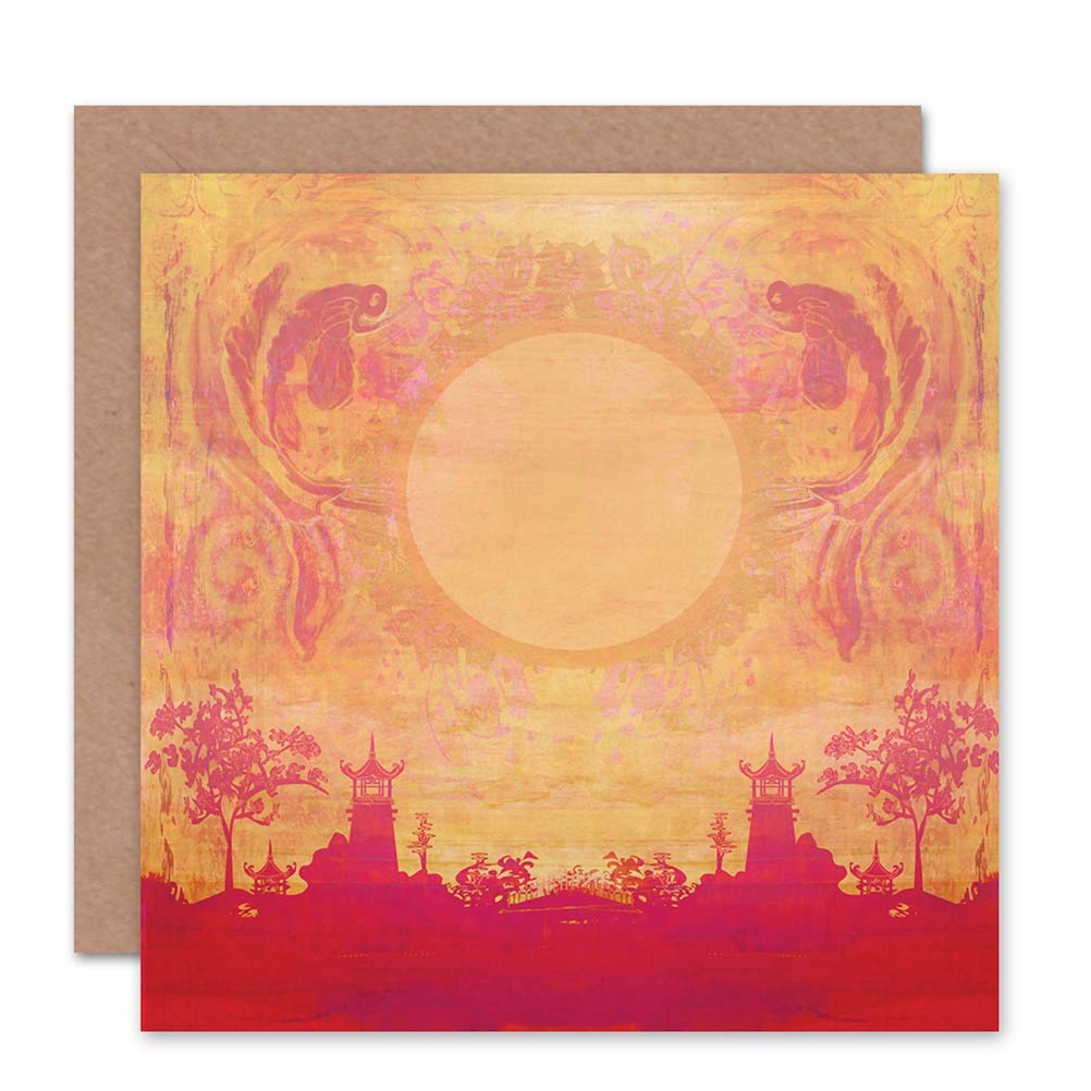 Artery8 Greeting Card - Japanese Temple Sun Koi Symmetry Pattern