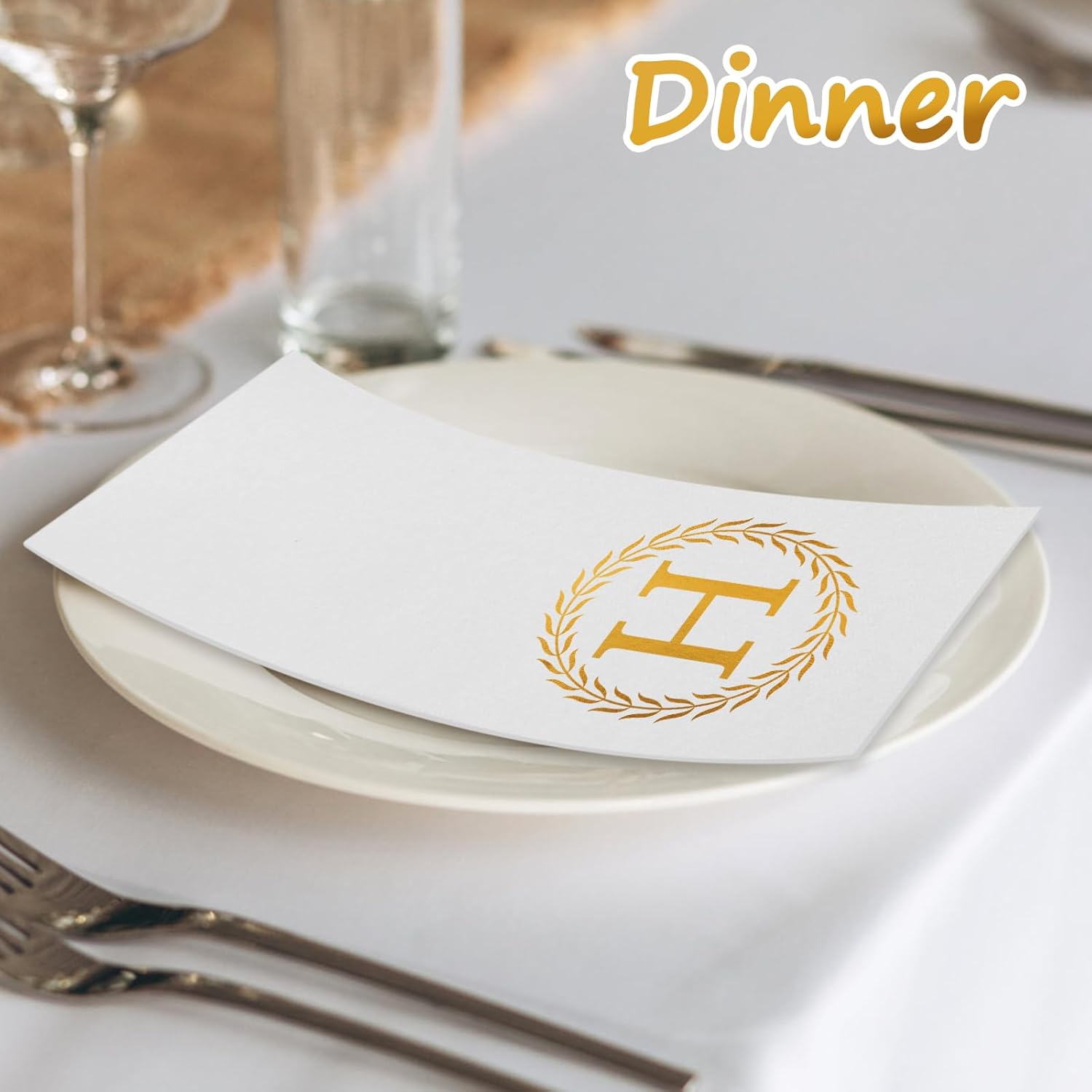 200 Gold Monogram Disposable Napkins - Letter H Hand Towels Decorative, Dinner Napkins for Guest, Monogrammed Hand Towels for Bathroom Wedding Birthday Party Baby Shower
