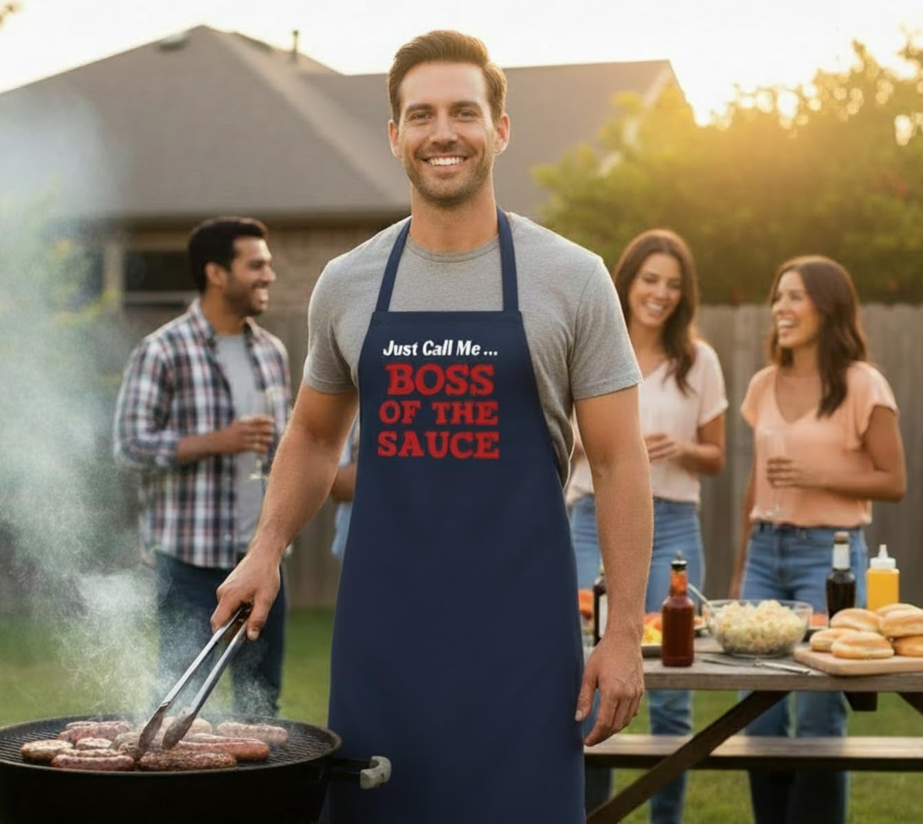 CoolAprons Boss Of The Sauce BBQ Apron Funny, Man Grilling Aprons by CoolAprons