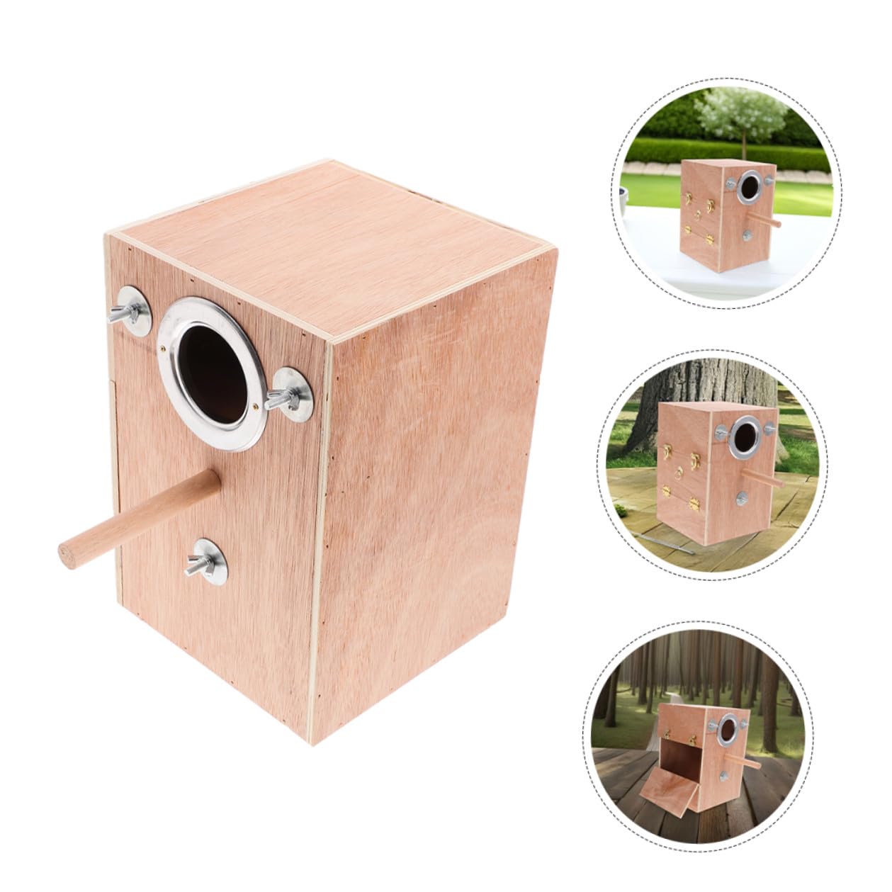 WOONEKY Nido De Cría para De Madera Caja De Apareamiento con Ventana Abre Soporte para Percha para Cría De Agapornis Pinzones y Periquitos