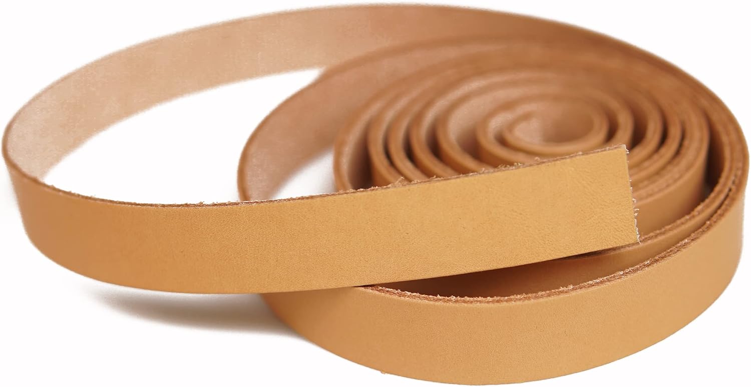 Vegetable Tanned Full Grain Leather Strap Cord Braiding String for Crafts/Tooling/Workshop Handmade (Apricot, 1/2"x72")