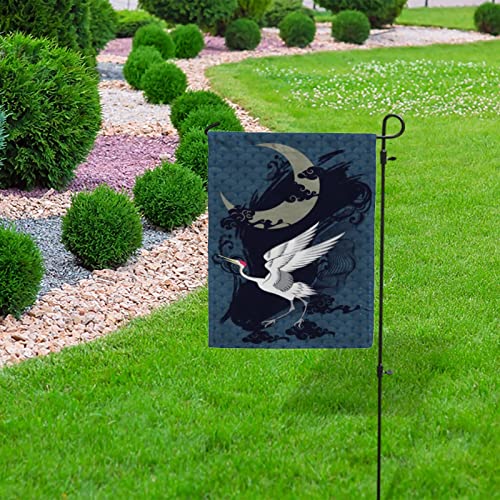 Kuizee Garden Flag 12X18 Inch Abstract Art Zen Style Japanese Cranes Welcome Decorative Yard Flag Outdoor Double Sided Vertical Seasonal Festivals Polyester Banner Outside #TOP4