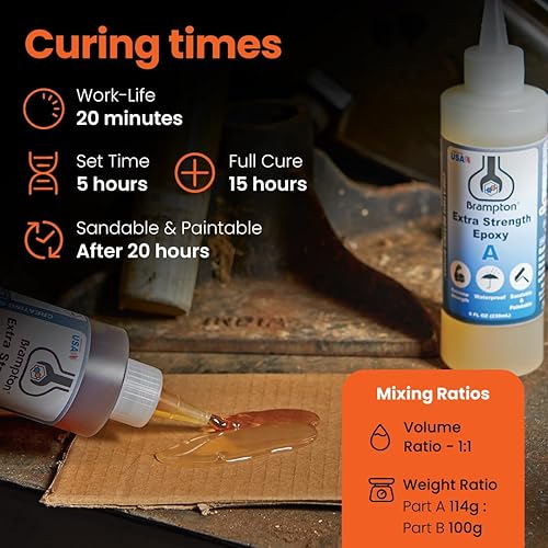 Miniatura 3 de Brampton - Epoxi extra fuerte, vida útil de 20 minutos, kit de pegamento epoxi extra fuerte para metal, madera, cerámica, vidrio, piedra, azulejos y