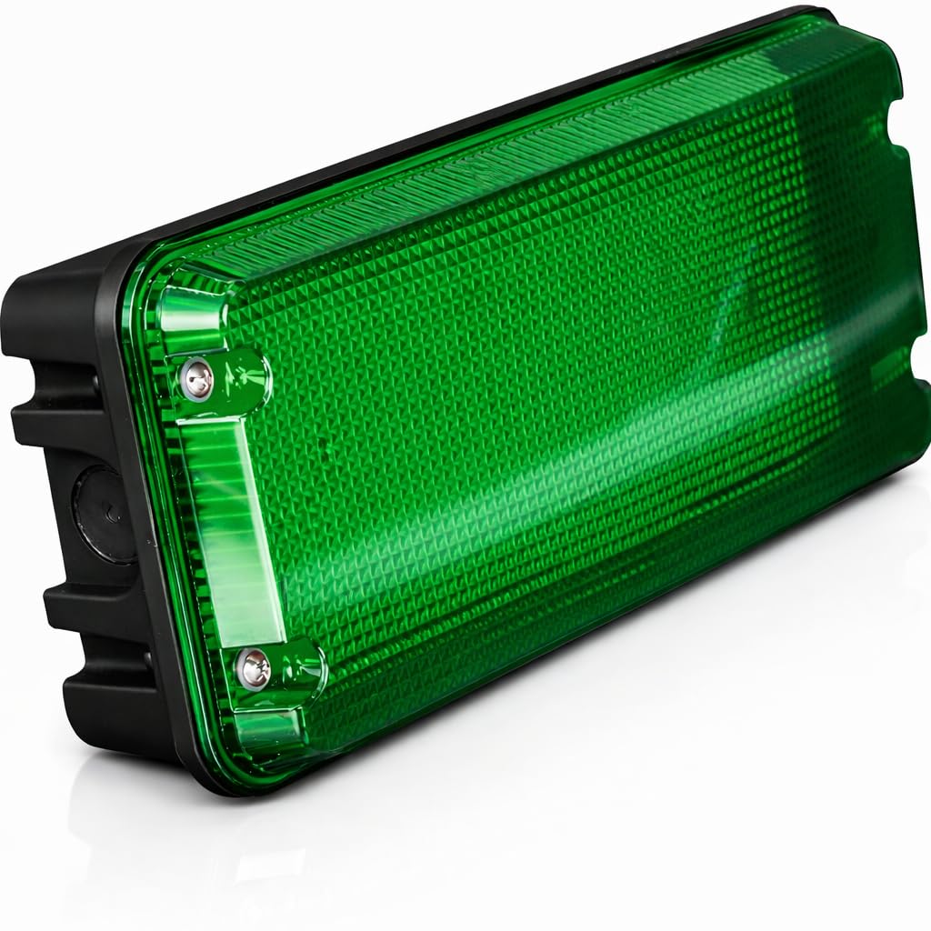 LEDBRITE 10W IP65 LED Outdoor Warning & Guide Light, 1200lm, 3CCT 3000K/4000K/6000K, 240V Black Wall-Mounted Safety Bulkhead with Green Diffuser for Commercial & Industrial Sites