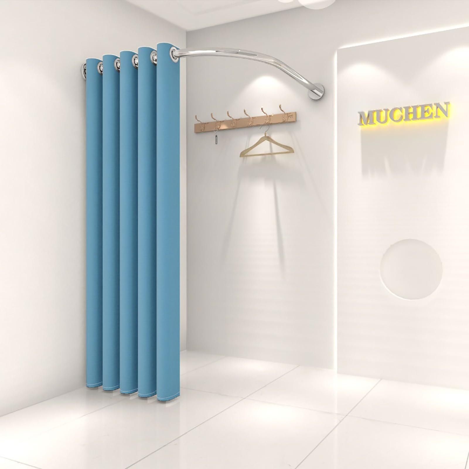 Elitix L Shaped Curtain Rod for Corner Room Office Divider, Drilling Nook Privacy Screen with Curtain & Hooks, Store Divider Separator to Change Clothes(Blue,80x80cm)
