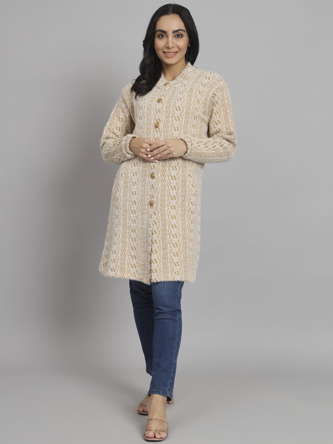 eWools Women's winterwear Woolen Long Coat Cardigan (Camel, 2XL) - Image 5 thumbnail