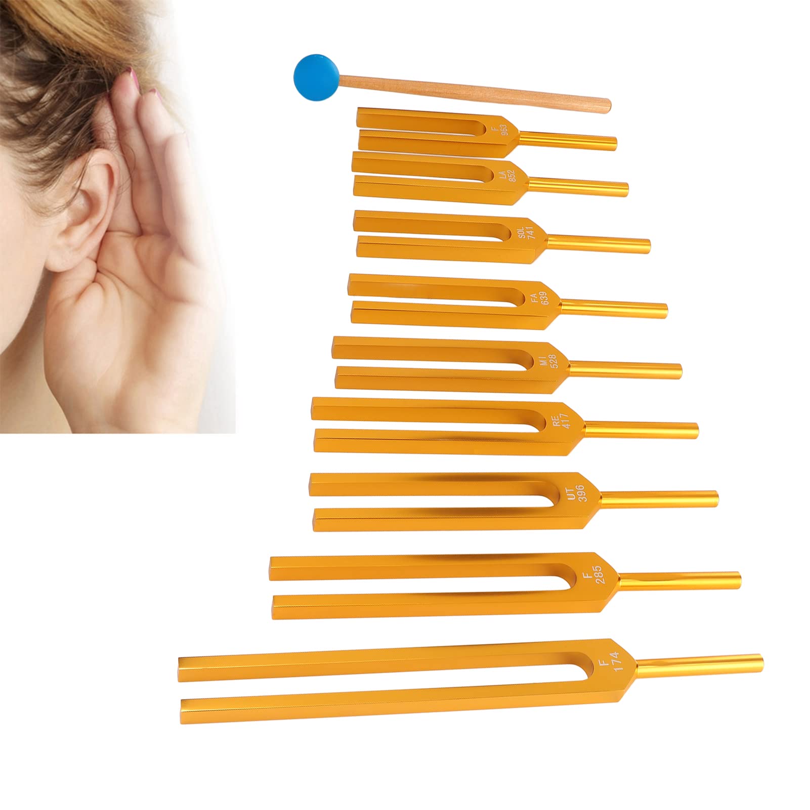 Stimmgabel Set, 9PCS Tuning Fork, 174 Hz/ 285 Hz/ 396 Hz/ 417 Hz/ 528 Hz/639 Hz/ 741 Hz/ 852 Hz/ 963 Hz, Resonanz Stimmgabel aus Aluminiumlegierung Stimmgabel Vibrationsinstrument