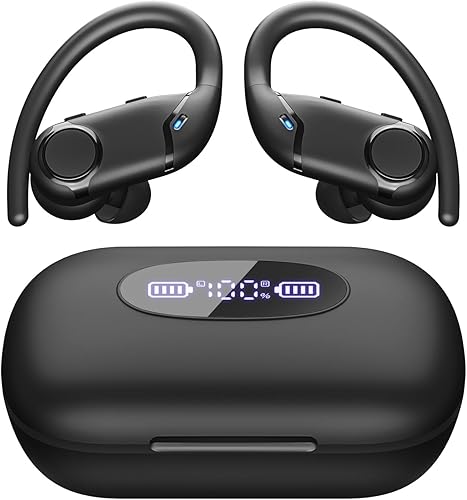Auriculares inalámbricos Bluetooth de reproducción de 80 horas con estuche de carga inalámbrica y pantalla de alimentación dual Auriculares estéreo