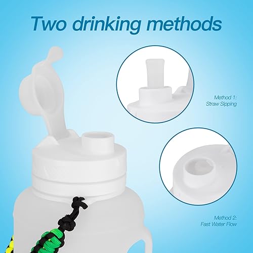 Miniatura 7 de TakeToday Botellas de agua plegables de 68 onzas con pajilla, botella de agua de medio galón con marcador de tiempo motivacional, jarra de agua de