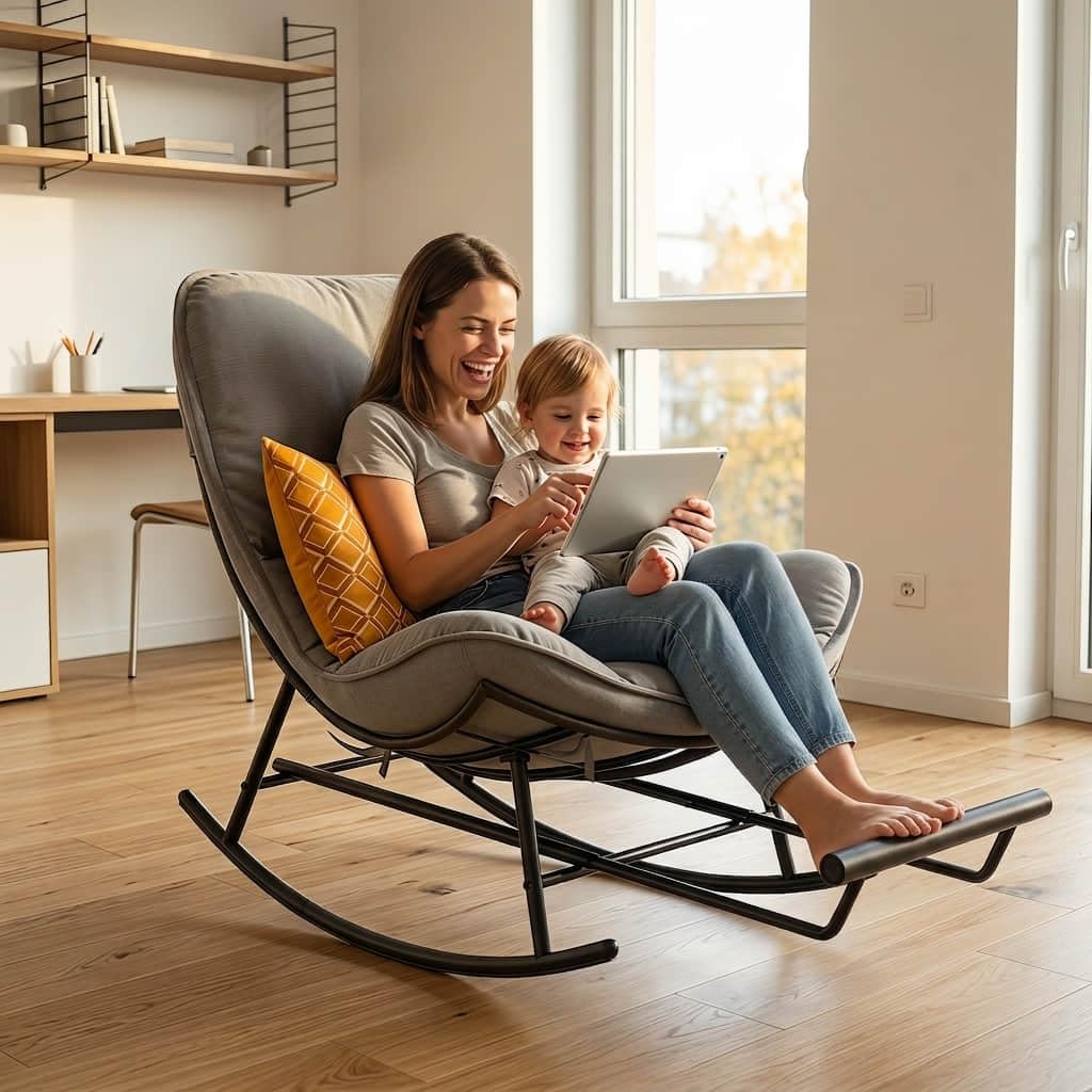 Mecedora con Extensible Reposapiés & Cojín Extraíble, Sillón Mecedora Relax Ergonómico, Carga 200KG Extragrande, Rocking Chair Ratán Resistente Intemperie para Interior y Exterior, Jardín, Salón