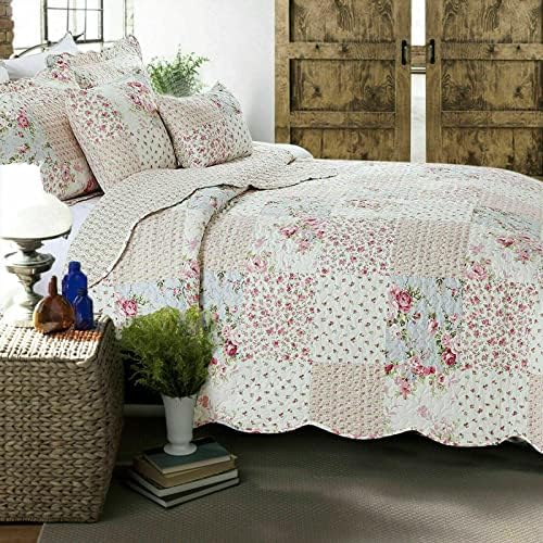 Householdfurnishing 3 Piece Printed Patchwork Bedspread Quilted Bed Throw Comforter with Pillow Shams (Check, Super King)