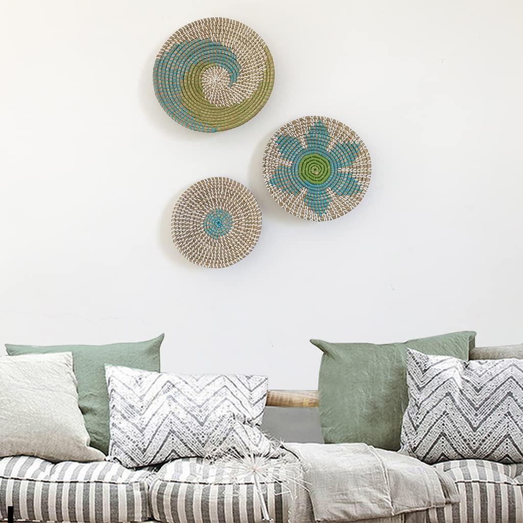 Kelisdi Decorazione da appendere alla parete piastre rotonde intrecciate 3 pezzi per ornamento creativo per la casa camera da letto soggiorno ufficio backg decorazione