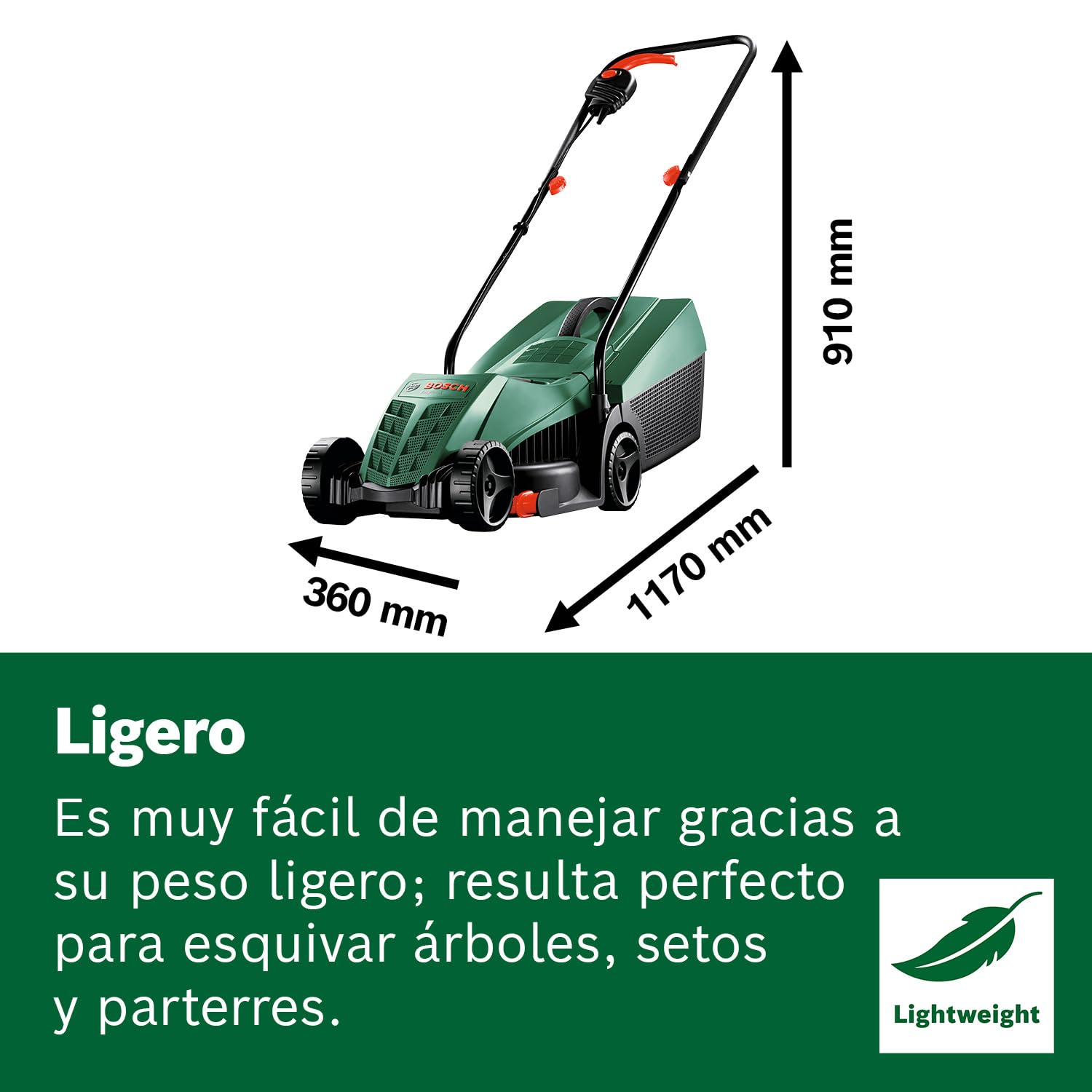 Bosch cortacésped con cable EasyRotak 32-235 (1200 W de potencia del motor, ancho de corte: 32 cm, cesta colectora de 31 litros, adecuado para jardines pequeños)