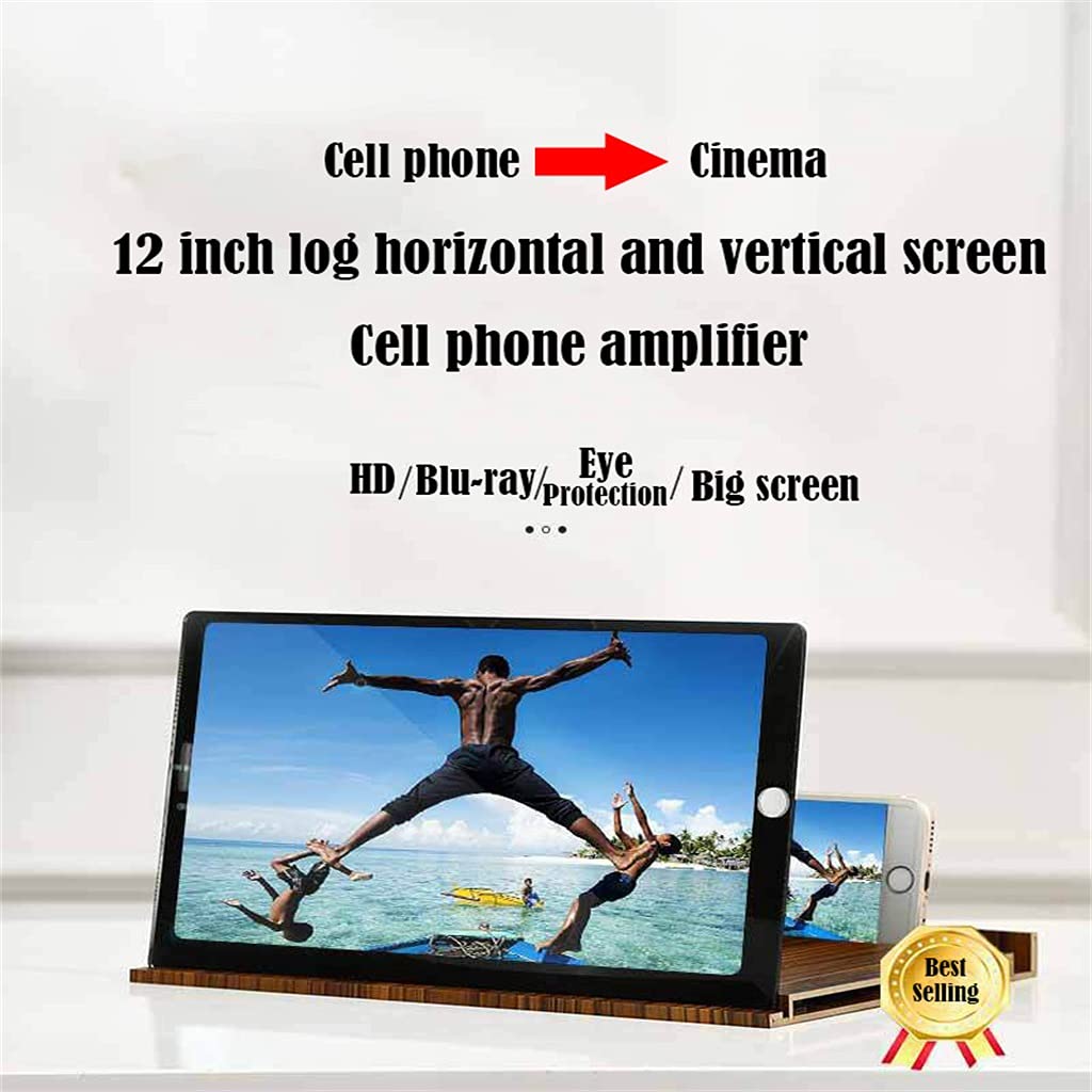 3X 4X 12-Zoll-Holzmaserung Horizontaler und vertikaler Bildschirm Zweizweck-Bildschirmlupe für Mobiltelefone HD 3D-Videolupe (Color : Coffee Wood Grain)