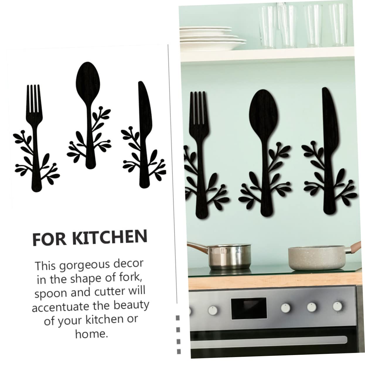 DECHOUS 12pezzi Decorazione da Parete Legno Forma di Utensili da Cucina Ornamentazioni per Cucina e per Casa e Ristoranti
