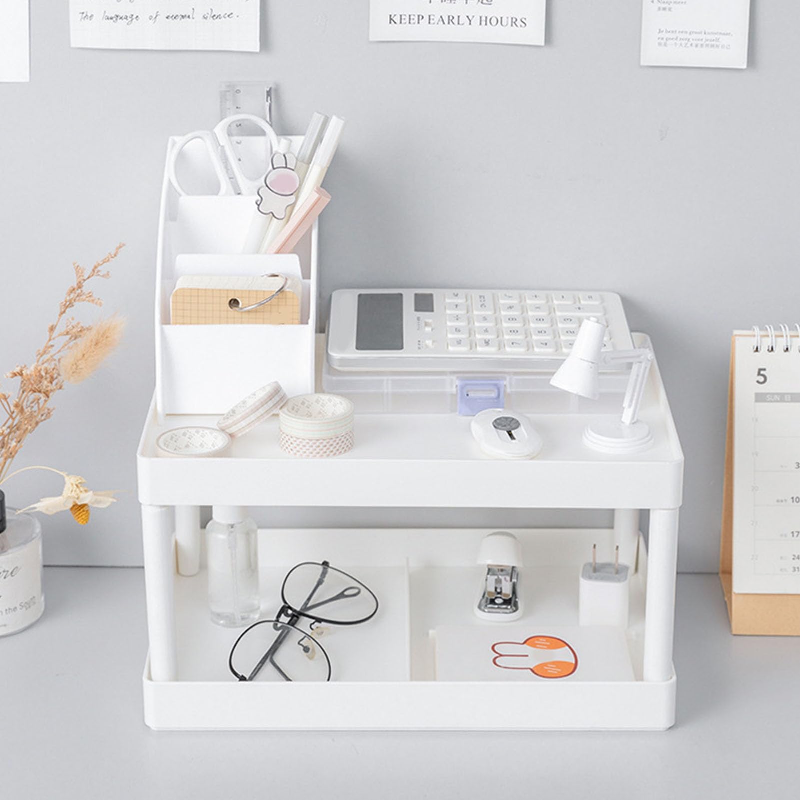 Support de rangement double couche en plastique pour bureau et maquillage à 2 niveaux