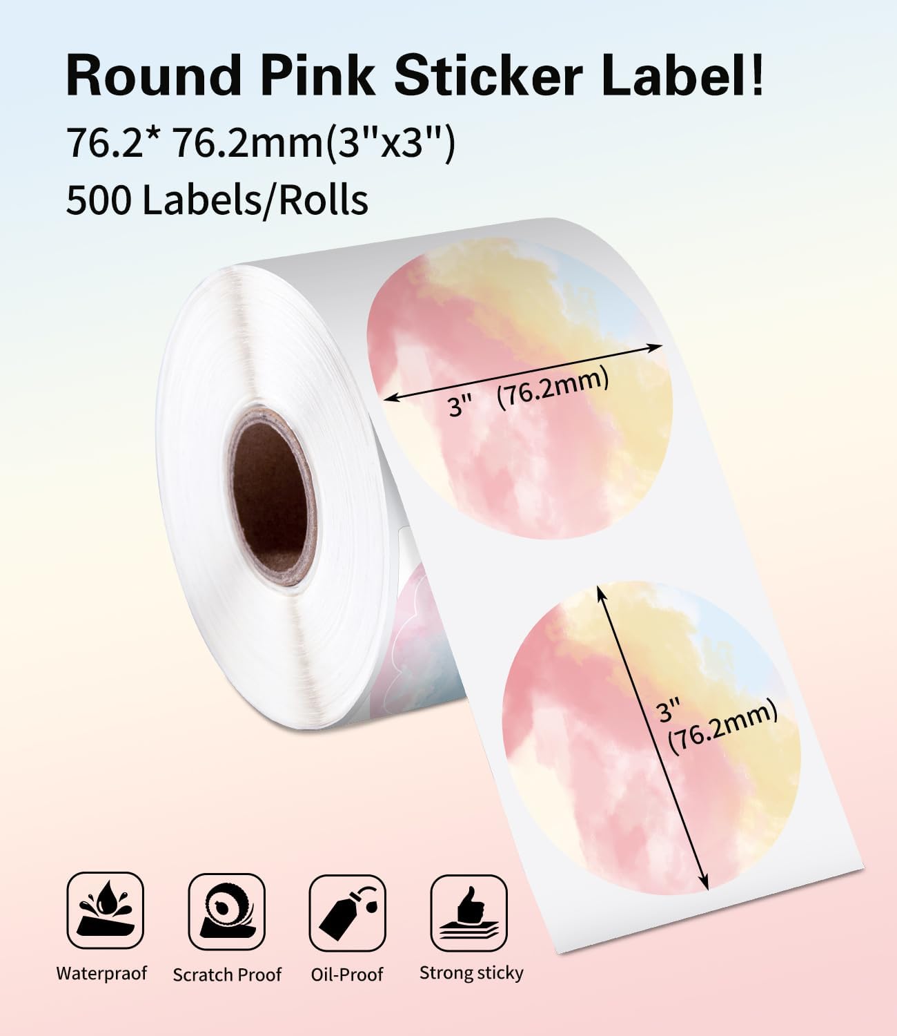 3 Inch Round Thermal Labels, Color Thermal Sticker Label for Logo Design, Name/Price Tag, Thanks Card, QR Code, Compatible with MUNBYN, Phomemo, JADENS Thermal Shipping Label Printers, 500 Labels/Roll - Image 3