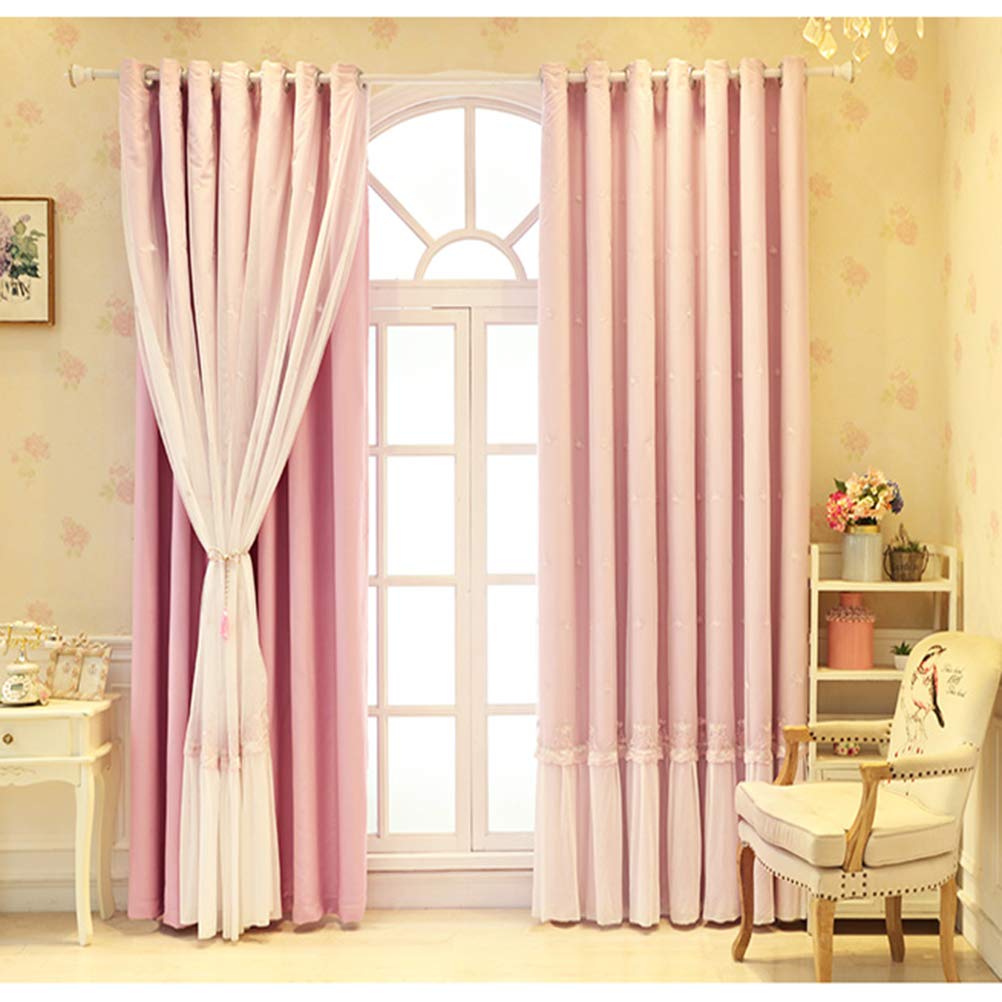Rideau occultant double couche avec tulle brodé et œillets pour salon