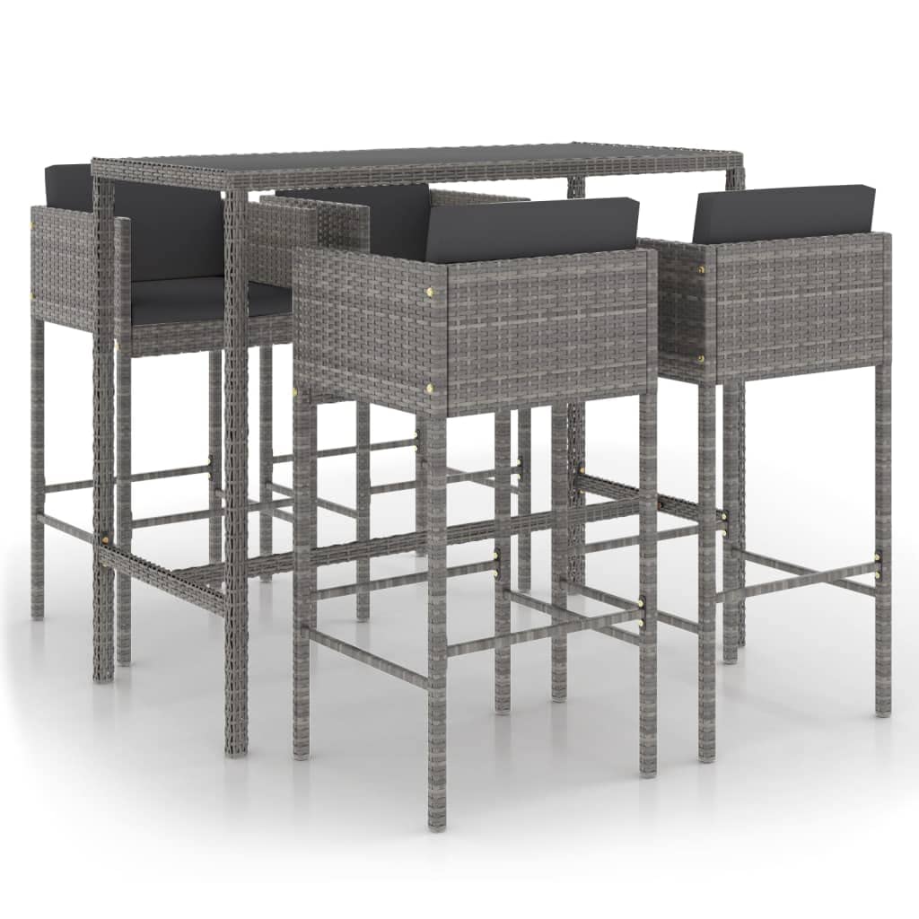 vidaXL Set da Bar da Giardino 5 pz con Cuscini in Polyrattan Grigio