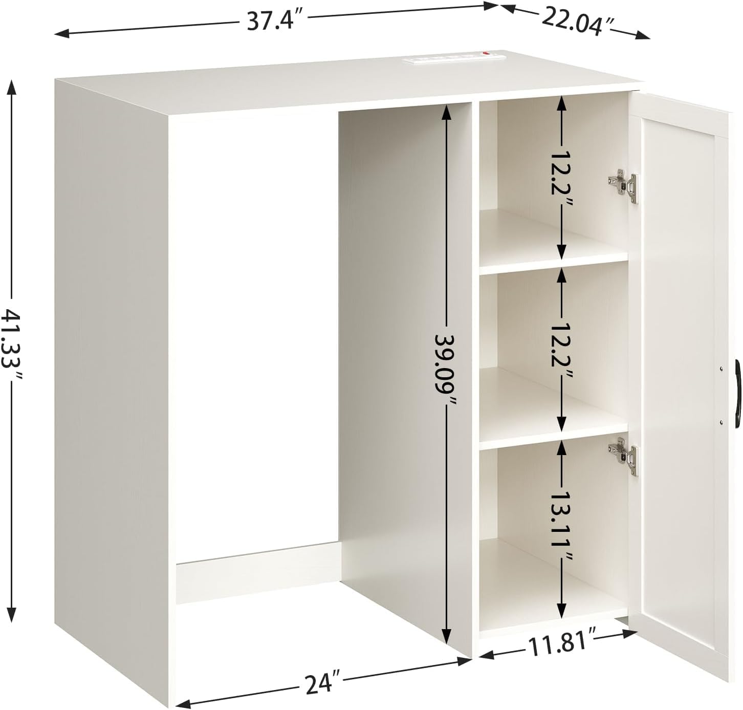 Mini Fridge Cabinet, Coffee Cabinet with Storage, Coffee Bar with Power Outlet, Fits 24" Wine Fridge, 3-Tier Organizer, Wine Bar Cabinet for Kitchen Dining Room Living Room White KTSR001W