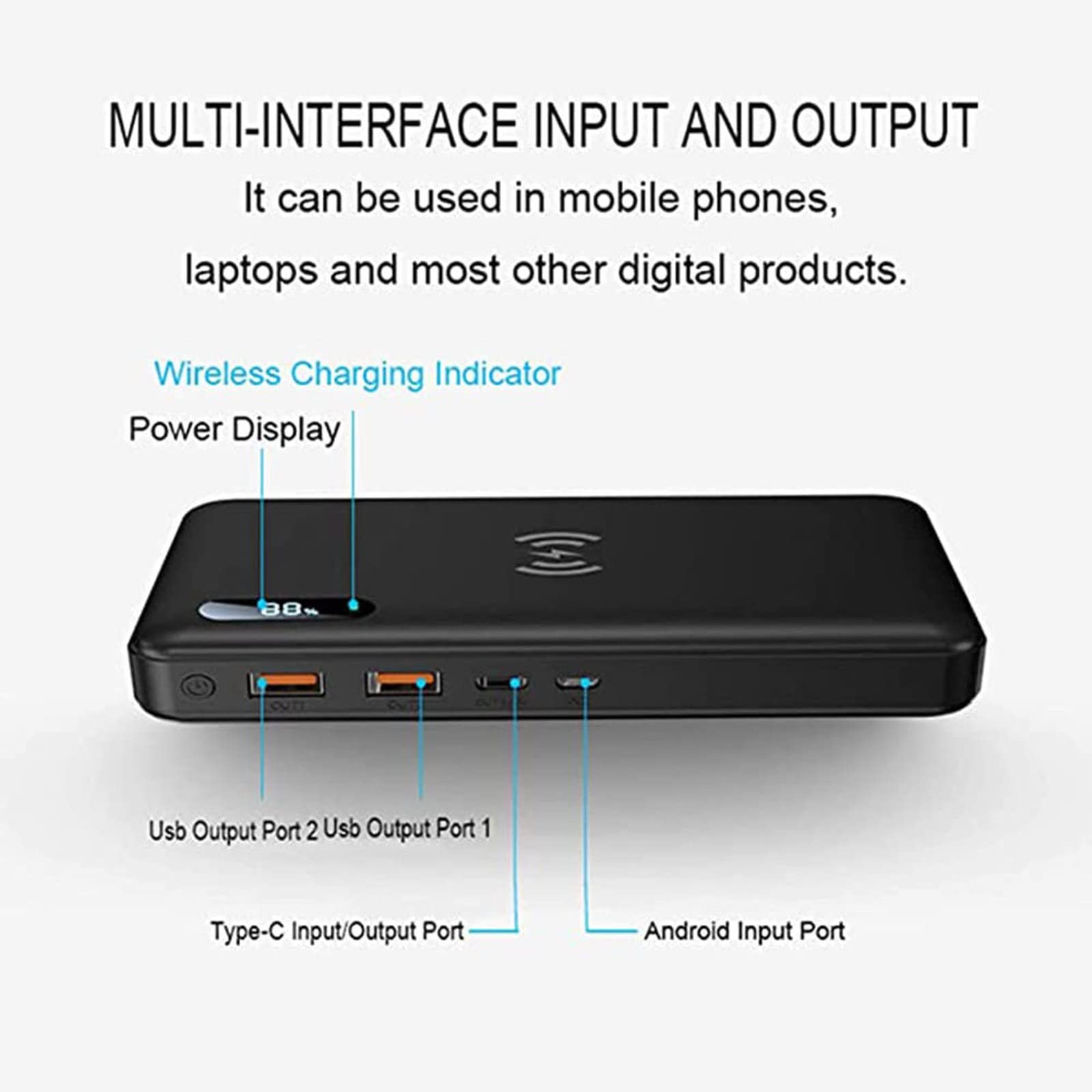 Móvil Portátil Batería Externa Power Bank inalámbrico 30000Mah PD 65W/15W Cargador portátil QC3.0/QC4.0/SCP Carga rápida con 2 entradas y 3 Salidas (Qi y USB C) Batería Externa para teléfono