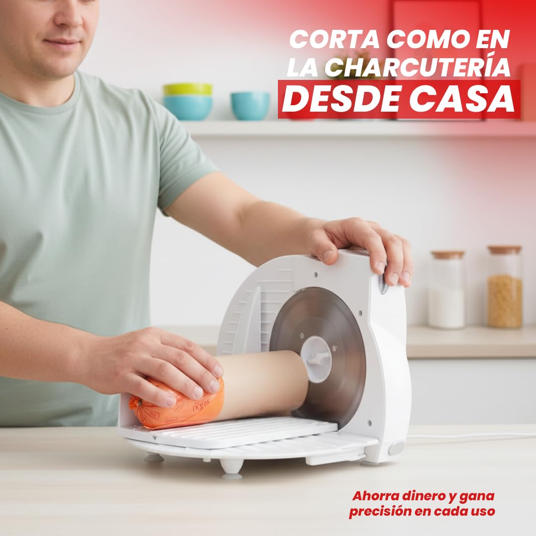 Sogo Cortadora de Fiambre Plegable con Cuchilla Dentada Circular 170mm Acero Inoxidable - Cortafimabre Eléctrico con 3 Niveles de Potencia - Máquina de Cortar Embutido con Botón de Seguridad