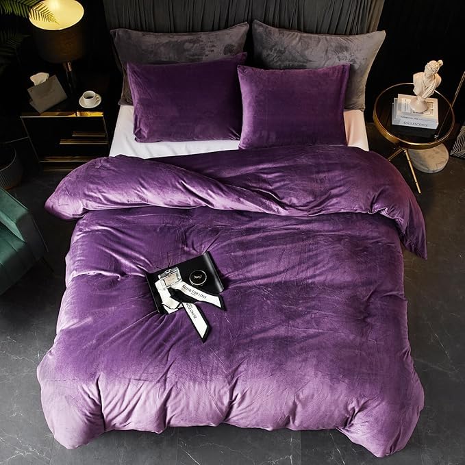 Image of Amazing Super Soft Double Bed Woollen Quilt Cover, 310TC Warm Duvet Cover, Woolen Duvet Cover /Rajai Cover /Blanket Cover /Quilt Cover King Size=90x100 Inches, Winter Blanket Cover (Purple)