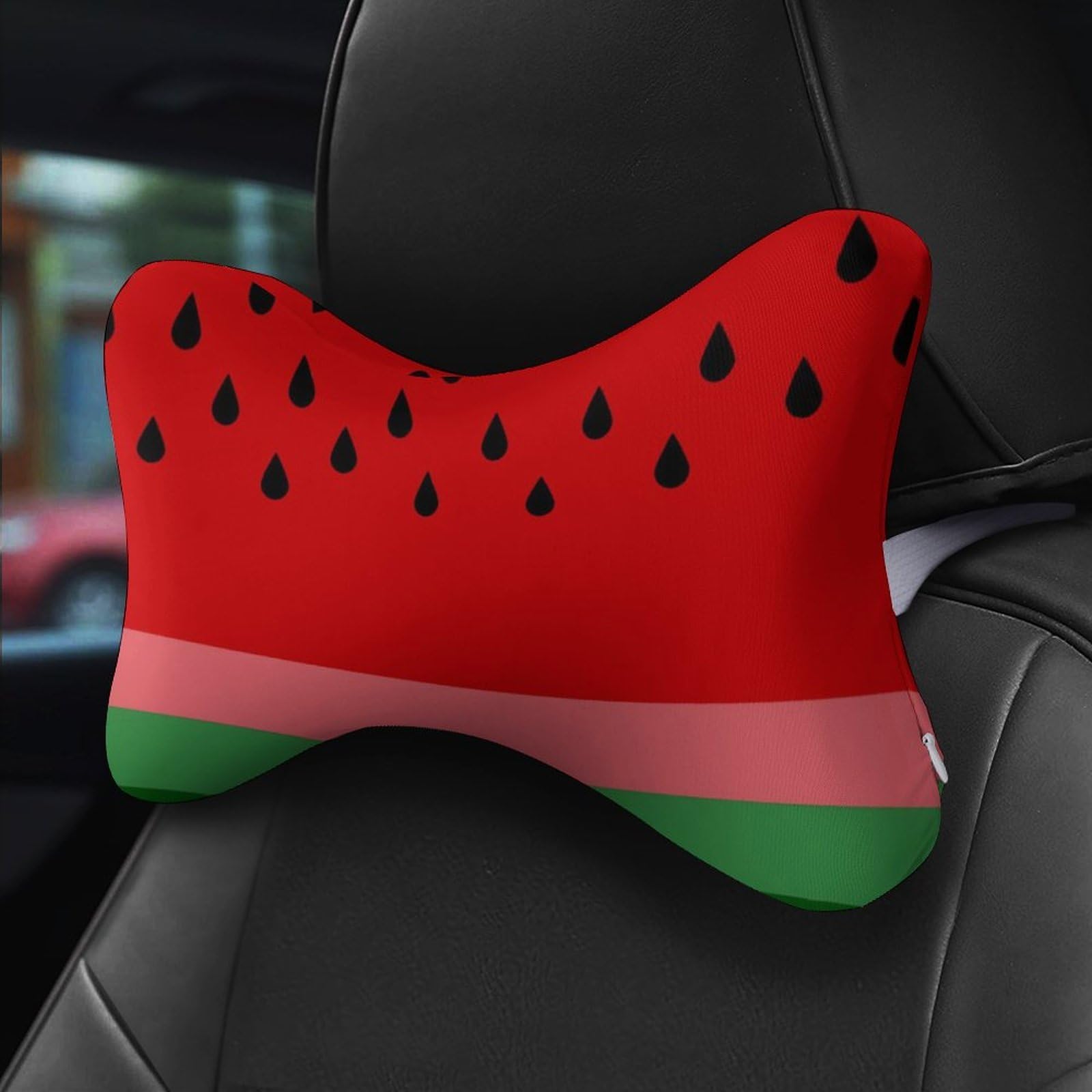 Funny Watermelon Car Neck Pillow Set of 2 Car Seat Head Support Cushion Bone Pillows with Elastic Strap