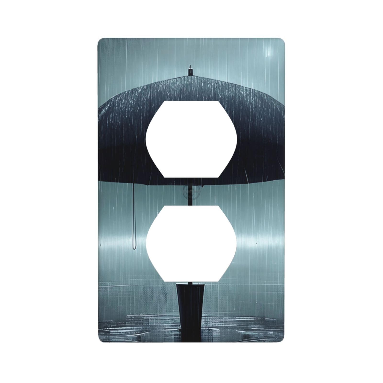 Black Umbrella in the rain Decorative Switch Plate Cover-Unbreakable Polycarbonate Wall Plate for Home Office, 1 Gang with Screws