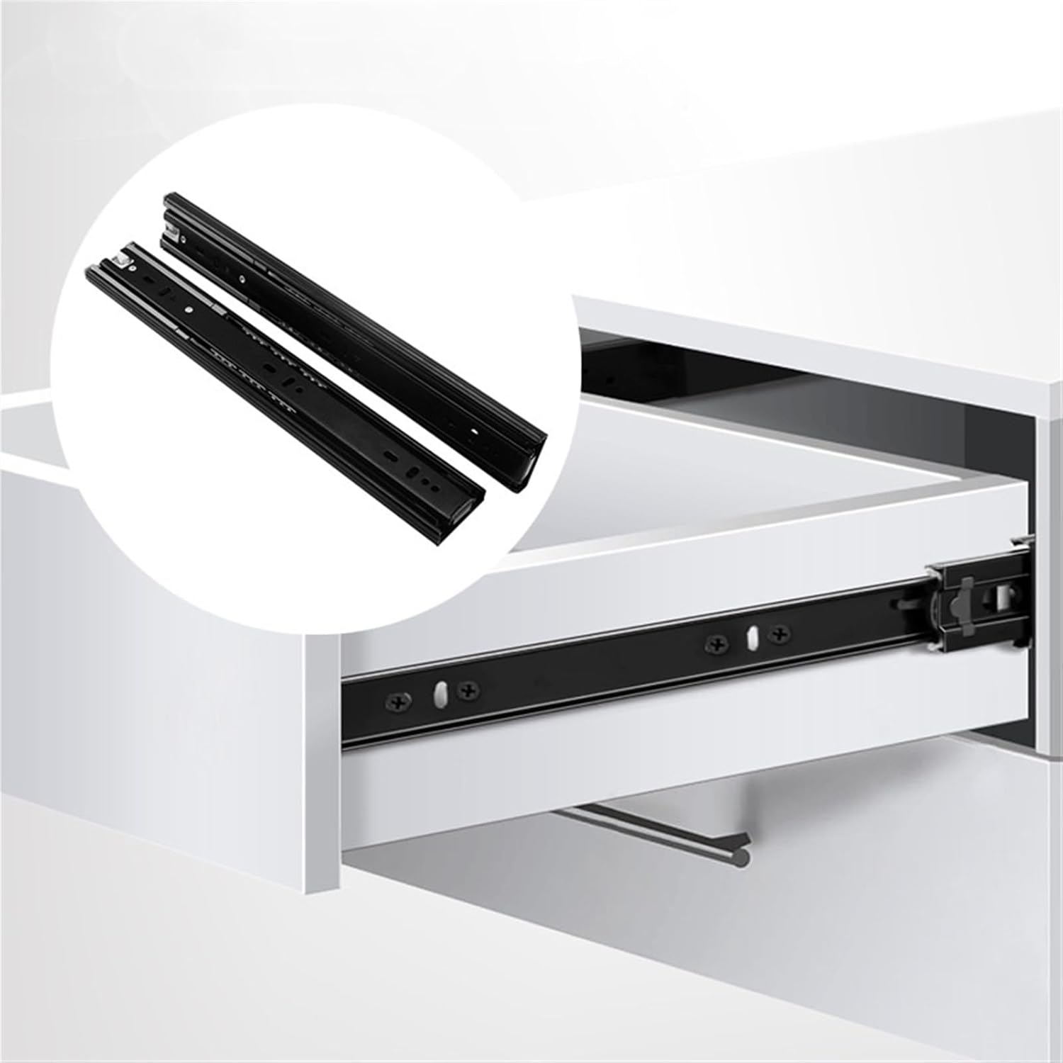 Heavy Duty Drawer Slides Push to Open Drawer Slides Full Extension Side Mount Track Guide Runners Telescopic(16inch Silver Black)