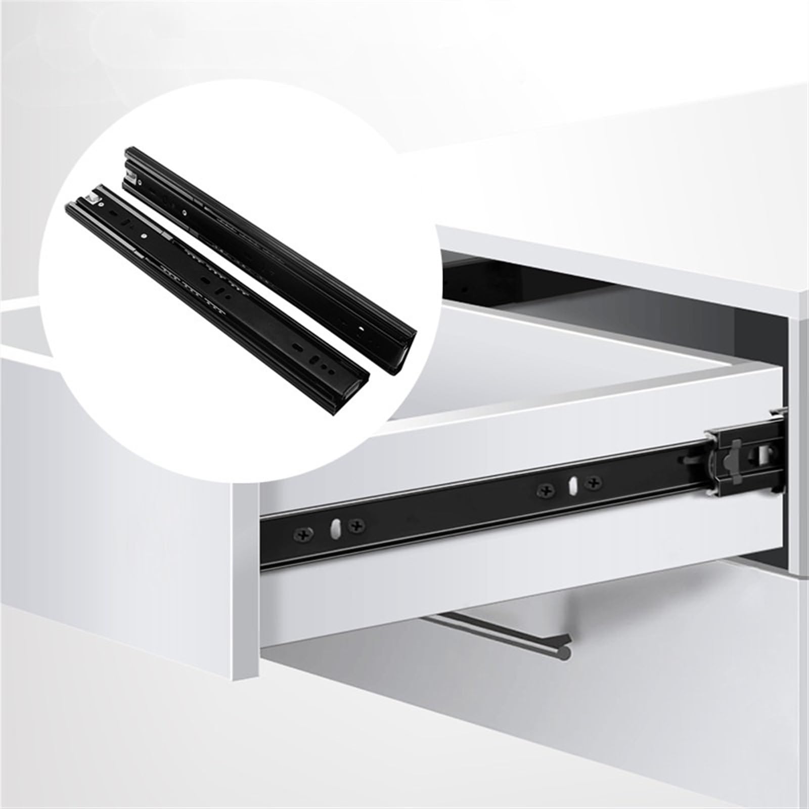 Drawer Rolling Bearing Slip Rail Push to Open Drawer Slides Full Extension Handleless Side Mount Ball Bearing Track Guide Runners Telescopic Drawer(18inch Silver Black)